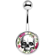Load image into Gallery viewer, Floral Border Skull Belly Ring
