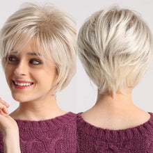 Load image into Gallery viewer, Blonde White Black Ombre Bob Synthetic Wigs for Women Straight Hair Wigs Cosplay Party Wig with bangs Heat Resistant Wigs For Black Women Cosplay Wigs For Women
