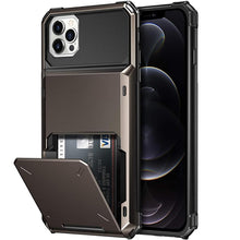 Load image into Gallery viewer, Blue Men Card Holder Hidden Pocket Phone Case Dual Layer Bumper Armor Protective Cover For iPhone 14 13 Pro Max 13 Mini 13 Pro Card Slots Wallet Case Cover Slide Armor Wallet Card Slots Holder for iPhone 13

