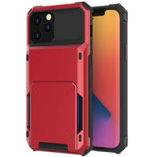 Load image into Gallery viewer, Blue Men Card Holder Hidden Pocket Phone Case Dual Layer Bumper Armor Protective Cover For iPhone 14 13 Pro Max 13 Mini 13 Pro Card Slots Wallet Case Cover Slide Armor Wallet Card Slots Holder for iPhone 13
