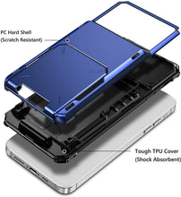Load image into Gallery viewer, Blue Men Card Holder Hidden Pocket Phone Case Dual Layer Bumper Armor Protective Cover For iPhone 14 13 Pro Max 13 Mini 13 Pro Card Slots Wallet Case Cover Slide Armor Wallet Card Slots Holder for iPhone 13
