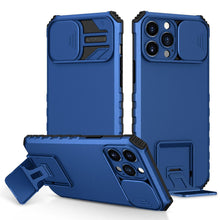 Load image into Gallery viewer, Blue Shockproof Adjustable Stand Case For iPhone 14 13 12 11 Pro Max Built Slide Camera Protection Case With Kickstand Shockproof Protection Modern Design for iPhone
