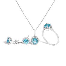 Load image into Gallery viewer, 10K White Gold Purple Amethyst and 3/8 Cttw Diamond Halo Jewelry Set (Earrings, Pendant &amp; Ring)
