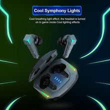 Load image into Gallery viewer, Bluetooth 5.0 RGB Yellow Gaming Earphones Low Latency Wireless Stereo Headphones Bass Earbuds With Mic Headphones Wearable Music Player HiFi Quality Sound Sport Earphones With Charging Case For Outdoor Running Gym Workout 65ms

