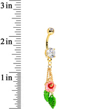 Load image into Gallery viewer, Clear Pink Flower Dangle Belly Ring Created with Crystals
