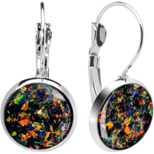 Load image into Gallery viewer, Handcrafted Black Faux Opal Splash Leverback Earrings
