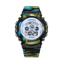 Load image into Gallery viewer, Boys Sports Military Kids Digital Watches Student Childrens Watch Fashion Luminous Led Alarm Camouflage Green Waterproof 7 Color Led Backlight Multifuction Wristwatch For Boys Girls
