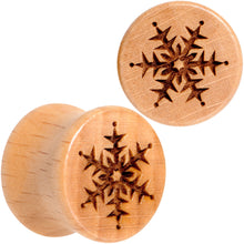 Load image into Gallery viewer, Organic Beechwood Holiday Winter Snowflake Saddle Plug Set Sizes 8mm to 25mm
