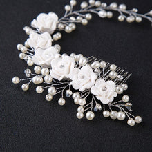 Load image into Gallery viewer, Bridal Wedding Crystal Bride Hair Accessories Pearl Flower Headband Handmade Hairband Beads Decoration Hair Comb Gorgeous Hair Accessories For Women

