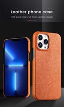 Load image into Gallery viewer, Bright Orange Mobile Phone Case With Coated Leather Case Protective Slim Phone Case Cowhide Genuine Leather Phone Case for iPhone 14 13 Pro Max Luxury Back Cover
