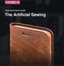Load image into Gallery viewer, Brown Genuine Leather Flip Case For iPhone Luxury Wallet Card Cover For iPhone 14 13 Leather iPhone Case Kickstand Card Holder Flip Leather Wallet Phone Case
