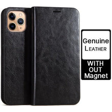 Load image into Gallery viewer, Brown Genuine Leather Flip Case For iPhone Luxury Wallet Card Cover For iPhone 14 13 Leather iPhone Case Kickstand Card Holder Flip Leather Wallet Phone Case
