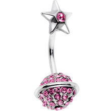Load image into Gallery viewer, Pink Gem Rings of Saturn Planet and Star Double Mount Belly Ring
