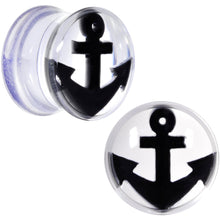 Load image into Gallery viewer, Clear Acrylic Black Anchor Saddle Plug Set 6mm to 20mm
