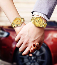 Load image into Gallery viewer, Business Black Couple Watches Top Luxury Mens Watches Auto Date Quartz Wristwatch Gold Watch Men Diamond Stainless Steel Waterproof Luminous Business Casual Luxury Watch For Men
