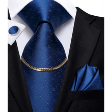 Load image into Gallery viewer, Business Black Silk Necktie Chain Classic Tie Square Handkerchief Elegant Cufflink Wedding Formal Neckties For Men
