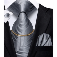 Load image into Gallery viewer, Business Black Silk Necktie Chain Classic Tie Square Handkerchief Elegant Cufflink Wedding Formal Neckties For Men
