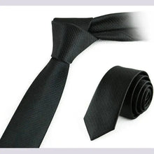 Load image into Gallery viewer, Business Black Skinny Ties Polyester Silk Necktie For Men Washable Formal Office Simple Design Necties Solid Color Skinny Tie Slim Necktie For Men
