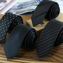 Load image into Gallery viewer, Business Black Skinny Ties Polyester Silk Necktie For Men Washable Formal Office Simple Design Necties Solid Color Skinny Tie Slim Necktie For Men
