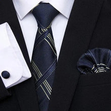 Load image into Gallery viewer, Business Men Silk Necktie Cufflinks Set Luxury Design Necktie With Handkerchief Necktie For Casual And Daily Wear Classic Men Flower Ties Wedding Handkerchief Cufflinks Set

