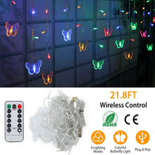 Load image into Gallery viewer, Butterfly Curtain String Lights USB Powered with 8 Modes 96 LED Remote Control
