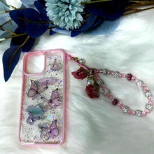 Load image into Gallery viewer, Butterfly Phone Case for iPhone 14 Pro Max 13 12 11 XS XR X 7 8 plus Glitter Clear Covers Bracelet With Lady Pendant Non Moving Dry Fixed Glitter Luxury Shiny Butterfly Wrist Bracelet Chain Soft Silicone Case For Smartphone
