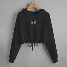 Load image into Gallery viewer, Butterfly Print Drawstring Hem Hoodie
