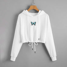 Load image into Gallery viewer, Butterfly Print Drawstring Hem Hoodie
