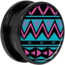 Load image into Gallery viewer, Pink Teal Tribal Print Black Anodized Screw Fit Plug Set 20mm

