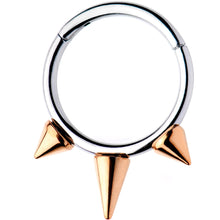Load image into Gallery viewer, 16G 3/8 Rose Gold Tone Spike Punk Hinged Segment Ring
