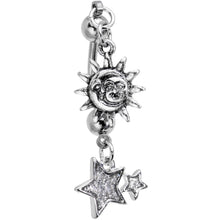 Load image into Gallery viewer, Clear Gem Sun Moon Star Double Mount Dangle Belly Ring
