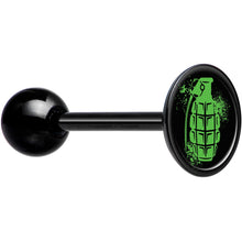 Load image into Gallery viewer, Green Grenade Black Barbell Tongue Ring
