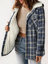 Load image into Gallery viewer, Plaid Snap Down Plush Hooded Jacket Soft &amp; Warm Women Outerwear Cozy And Comfortable Jacket
