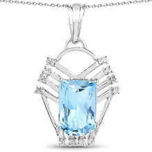 Load image into Gallery viewer, 5.76 Carat Genuine Swiss Blue Topaz &amp; White Topaz .925 Sterling Silver Pendant
