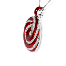 Load image into Gallery viewer, .925 Sterling Silver Red Enamel and 1/2 Diamond Endless Swirl Medallion 18" Pendant Necklace (F-G Color, VS1-VS2 Clarity)
