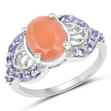 Load image into Gallery viewer, 3.06 Carat Genuine Peach Moonstone and Tanzanite .925 Sterling Silver Ring
