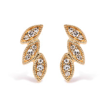 Load image into Gallery viewer, 10K Yellow Gold 1/10 Cttw Diamond Triple Leaf Stud Earring (H-I Color, I1-I2 Clarity)
