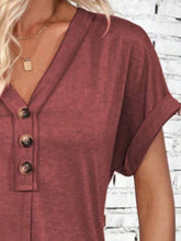 Load image into Gallery viewer, Elegant Button V-Neck Short Sleeve Dress Flattering Casual &amp; Office Wear Simple Dress
