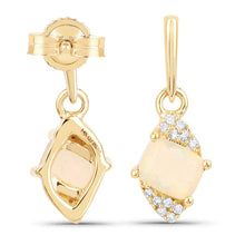 Load image into Gallery viewer, 0.57 Carat Genuine Ethiopian Opal and White Diamond 14K Yellow Gold Earrings

