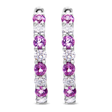 Load image into Gallery viewer, 10K White Gold, Â½ Cttw Diamond, &amp; Â½ Cttw Lab-Grown Blue Sapphire Leverback Hoop Earrings (H-I Color, I1-I2 Clarity)
