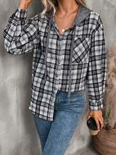 Load image into Gallery viewer, Plaid Buttoned Long Sleeve Hooded Jacket for Women – Cozy &amp; Stylish Cotton-Blend Outerwear
