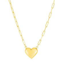 Load image into Gallery viewer, 14k Yellow Gold Paperclip Chain Necklace with Puffed Heart
