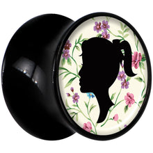 Load image into Gallery viewer, Black Acrylic Man Woman Floral Silhouette Saddle Plug Set 1/2
