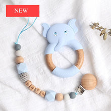 Load image into Gallery viewer, Modern Luxury Pacifier Clip Chain Beech Beads Silicone Elephant Pendant Baby Teething Nursing Clips Chain For Baby
