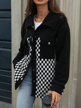 Load image into Gallery viewer, Black Checkered Snap Down Long Sleeve Jacket Stylish &amp; Functional Buttoned Outerwear
