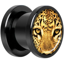 Load image into Gallery viewer, Full Color Leopard Eyes Black Anodized Screw Fit Plug Set 00G
