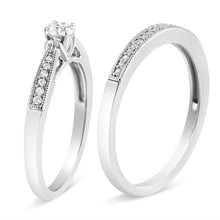 Load image into Gallery viewer, .925 Sterling Silver 1/3 Cttw Diamond Classic Engagement Ring Bridal Set with Milgrain (I-J Color, I3 Clarity) - Ring Size 7
