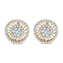 Load image into Gallery viewer, 10K Yellow Gold 1.00 Cttw Diamond Halo Radiant Sunburst Stud Earrings (I-J Color, I2-I3 Clarity)
