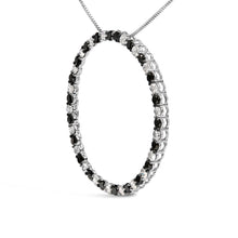 Load image into Gallery viewer, .925 Sterling Silver 3.0 Cttw Alternating Black and White Diamond Open Hoop Circle Pendant Necklace (H-I Color, I3 Clarity) - 18" Inches
