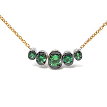 Load image into Gallery viewer, 18K Rose Gold 3/4 Cttw Pave Diamonds and Graduated Green Tsavorite Gemstone Curved Bar Choker Necklace (G-H Color, SI1-SI2 Clarity) - Adjustable up to 14" - 16.5"

